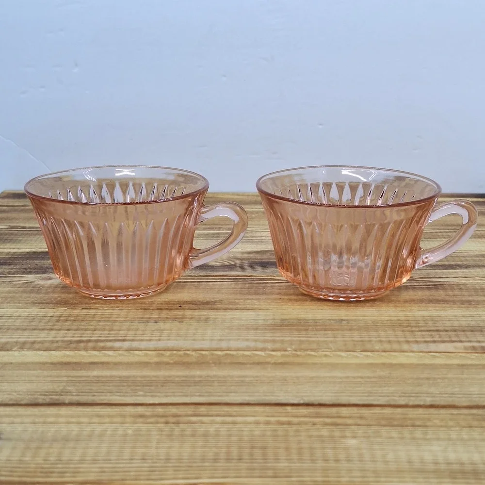 2 Vintage Anchor Hocking Queen Mary Ribbed Pink Depression Glass Cups 3 3/4" - Picture 4 of 10